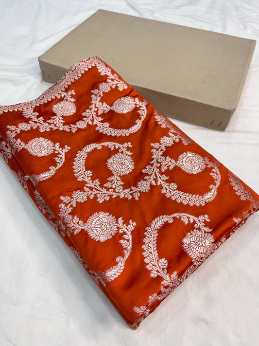 Rust Orange Banarasi Jaal Mashru Silk Saree MS01