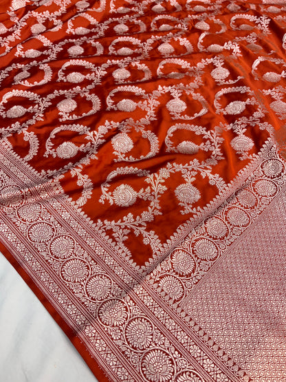 Rust Orange Banarasi Jaal Mashru Silk Saree MS01