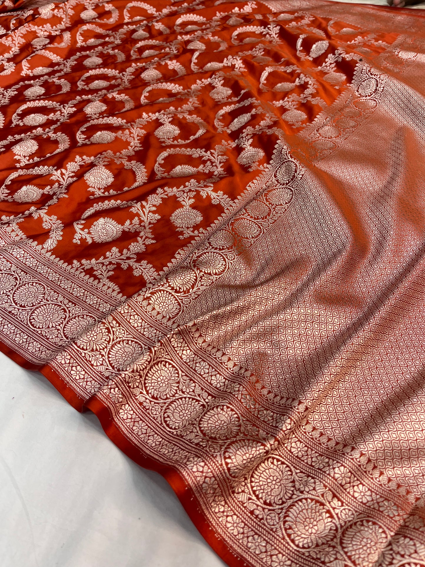 Rust Orange Banarasi Jaal Mashru Silk Saree MS01