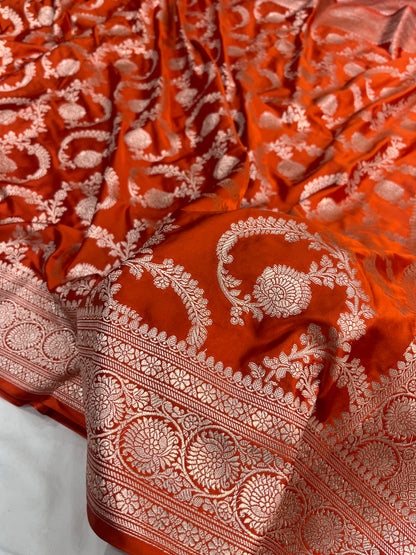 Rust Orange Banarasi Jaal Mashru Silk Saree MS01