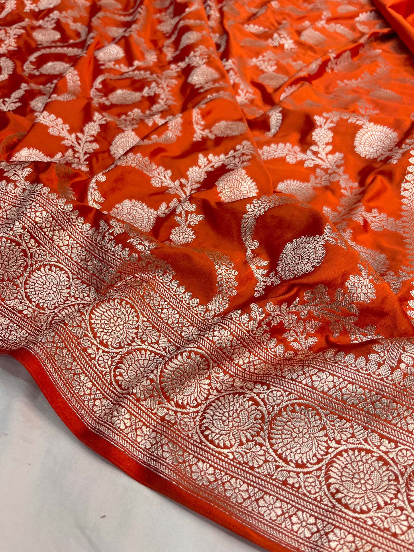 Rust Orange Banarasi Jaal Mashru Silk Saree MS01