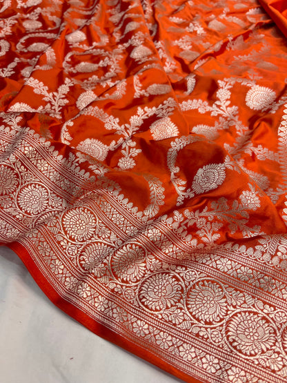 Rust Orange Banarasi Jaal Mashru Silk Saree MS01