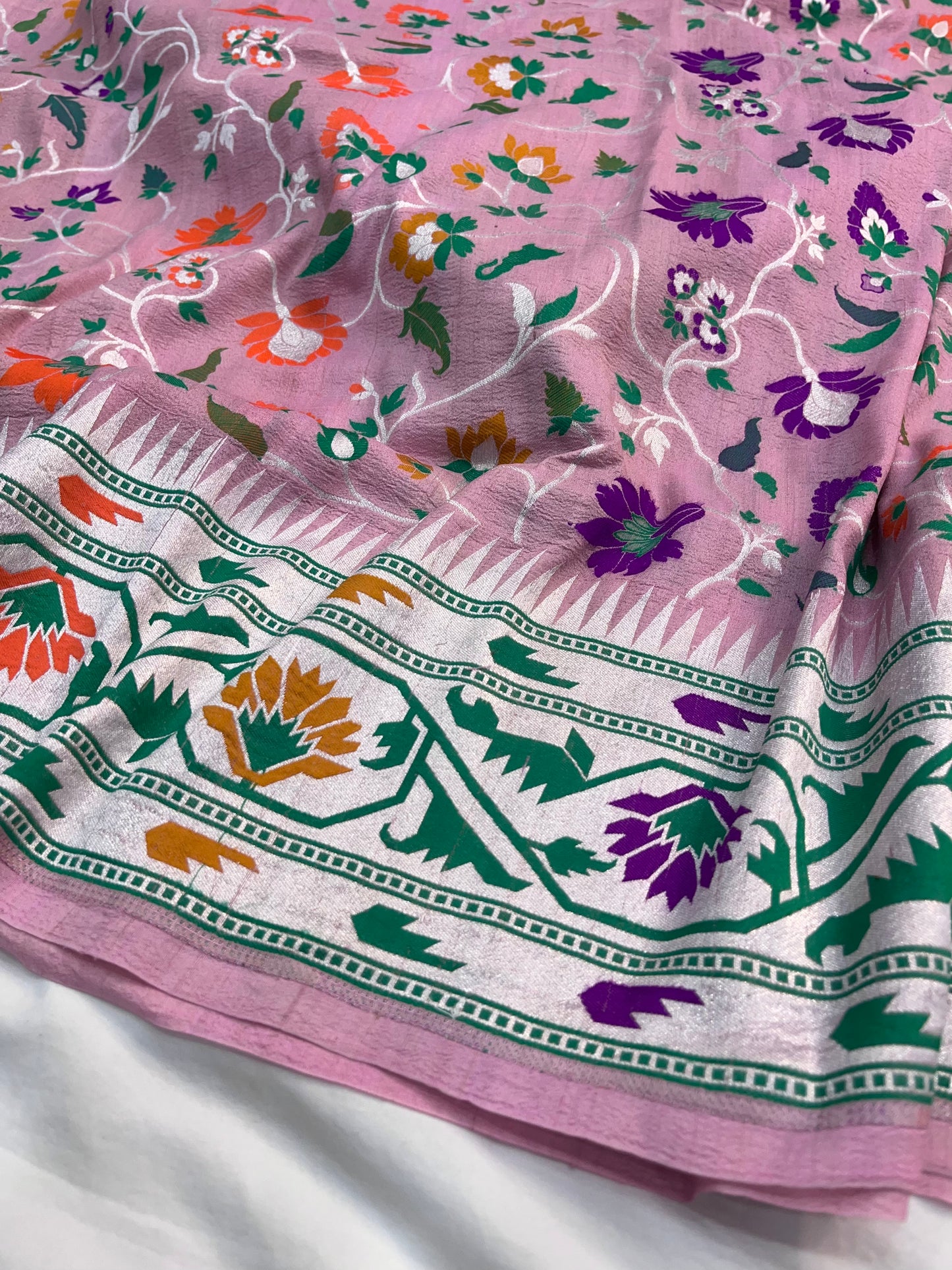 Banarasi Handloom Pure Tusser Silk Pink Minakari Saree