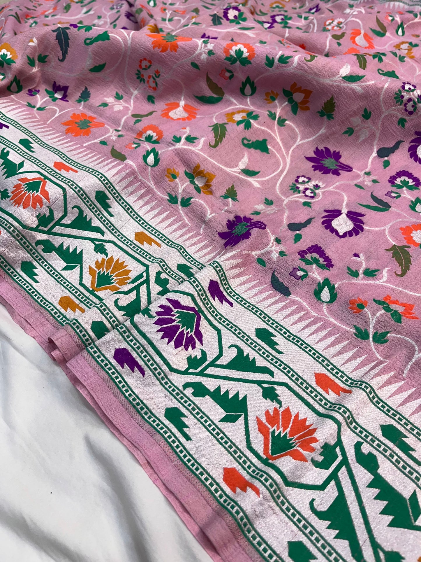 Banarasi Handloom Pure Tusser Silk Pink Minakari Saree