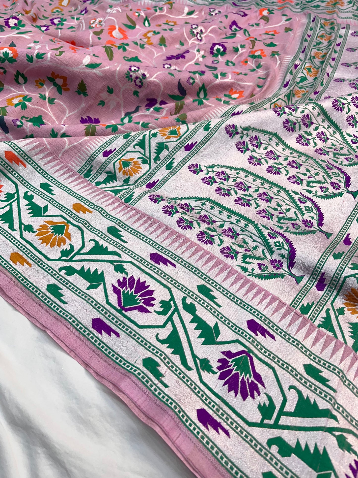 Banarasi Handloom Pure Tusser Silk Pink Minakari Saree