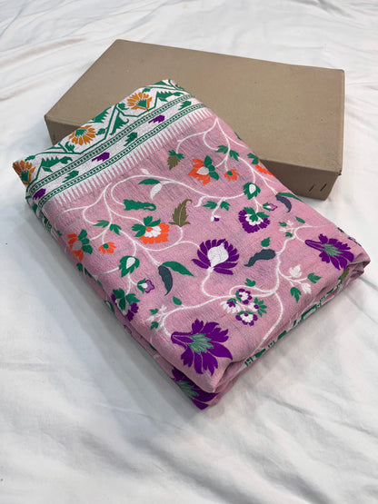 Banarasi Handloom Pure Tusser Silk Pink Minakari Saree