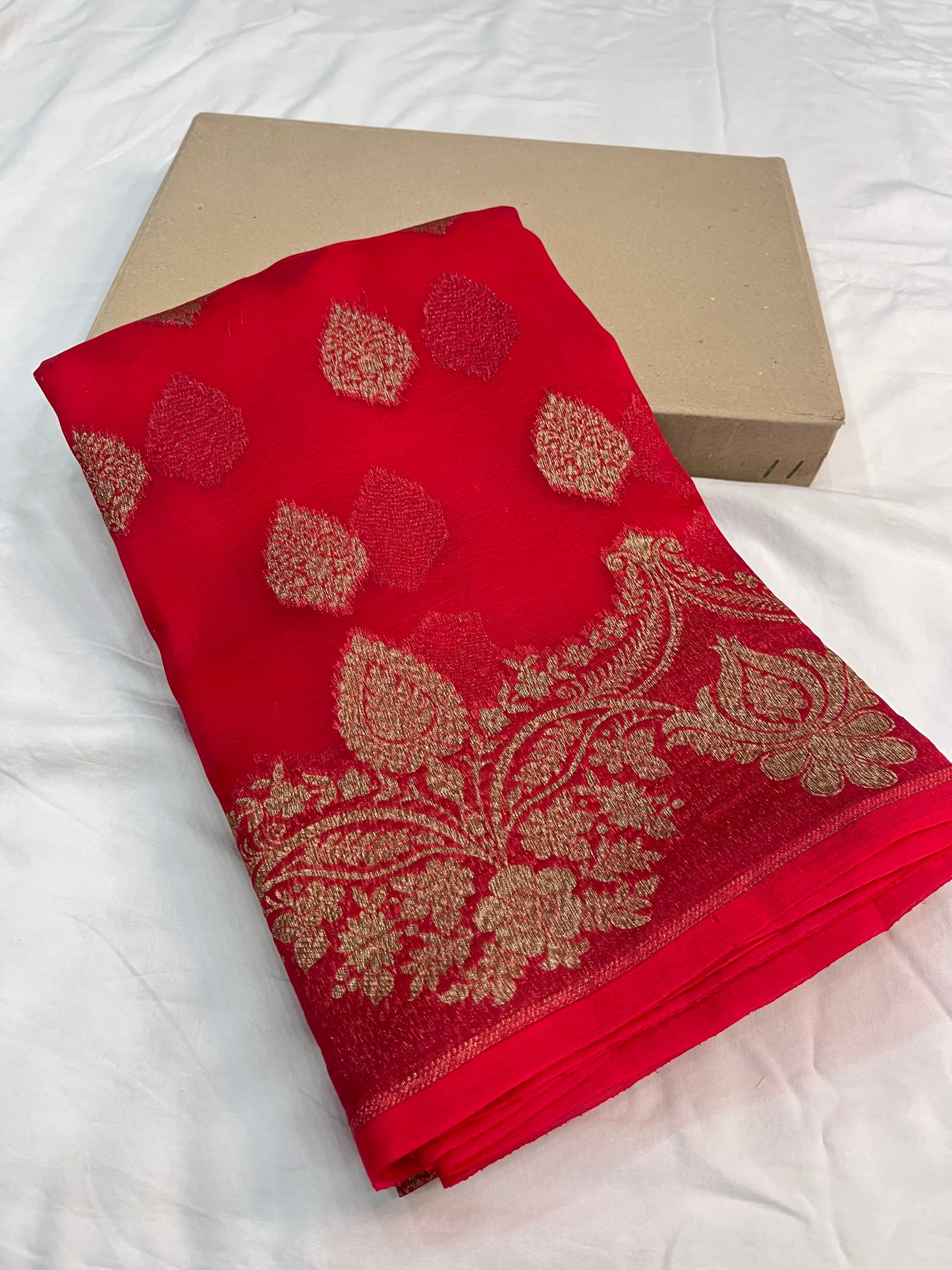 Red  Banarasi Handloom Kora Organza Silk Saree
