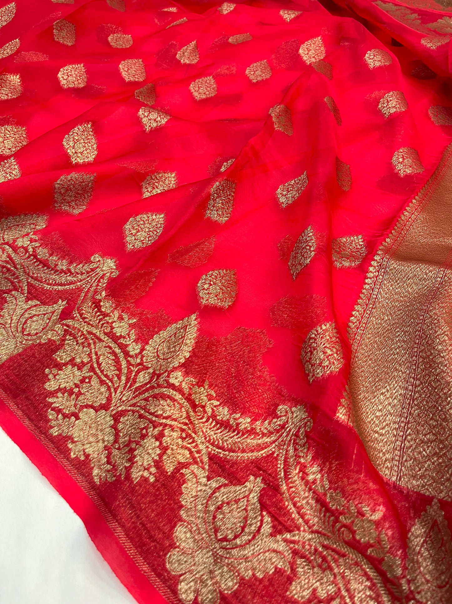 Red  Banarasi Handloom Kora Organza Silk Saree