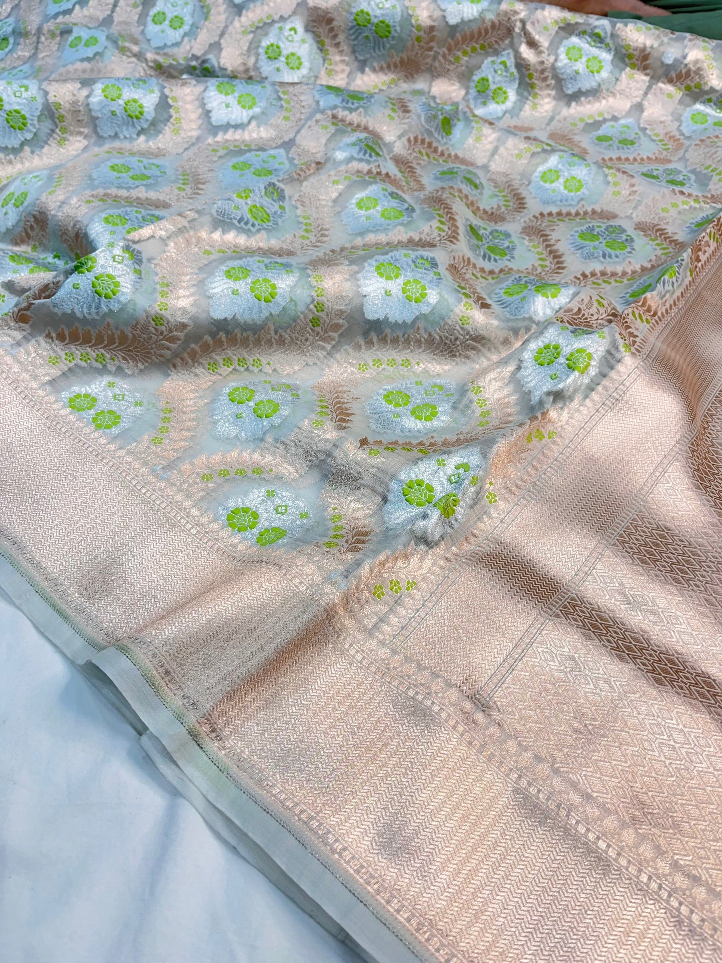 Banarasi Kora Organza Meenakari Saree