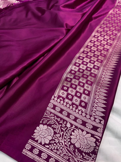 Wine Shades Banarasi Floral Buta Mashru Silk Saree