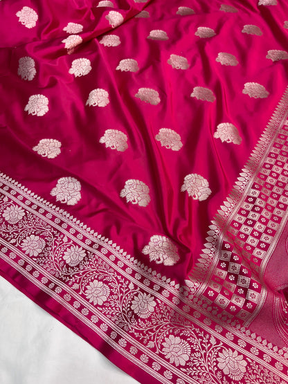 Cross Pink Shades Banarasi Floral Buta Mashru Silk Saree