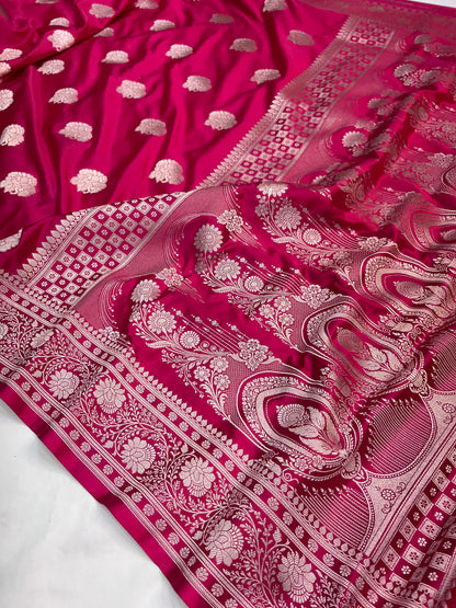 Cross Pink Shades Banarasi Floral Buta Mashru Silk Saree