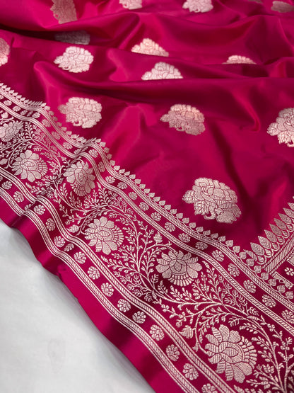 Cross Pink Shades Banarasi Floral Buta Mashru Silk Saree