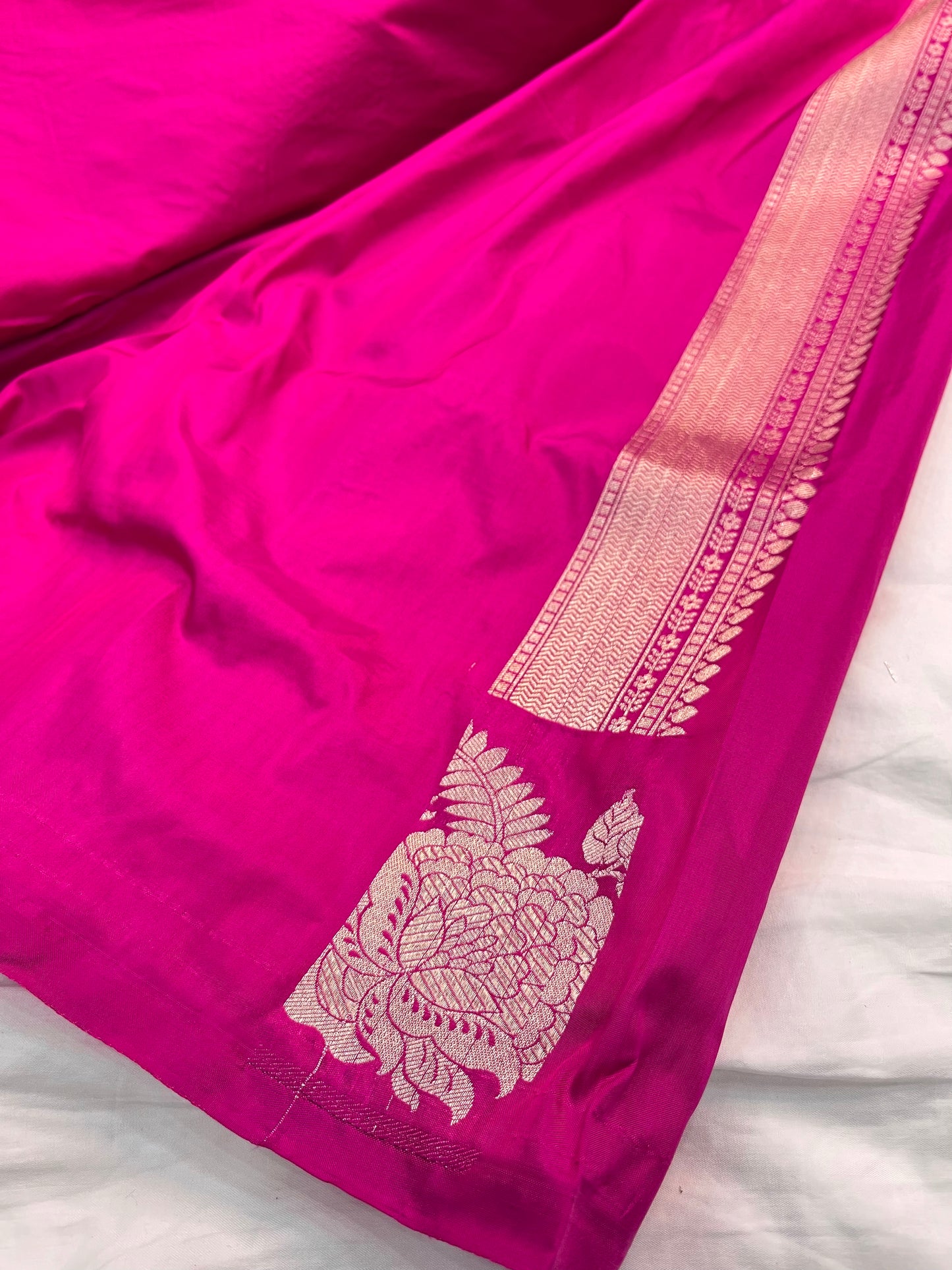 Rani Pink Banarasi Katan Silk Floral Jaal Work Saree