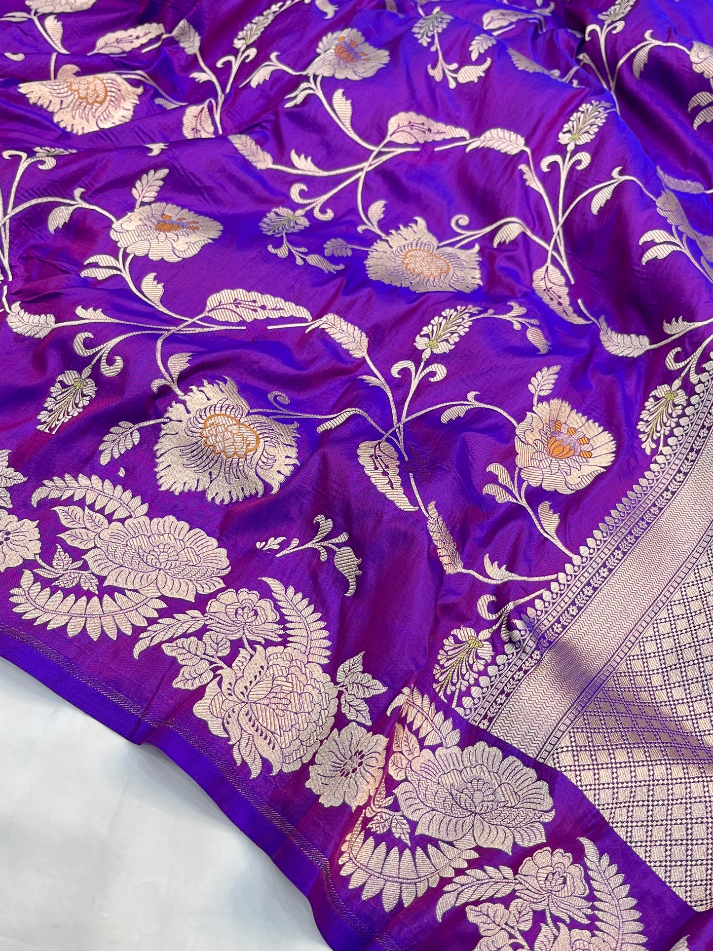Purple Banarasi Katan Silk Floral Jaal Work Saree