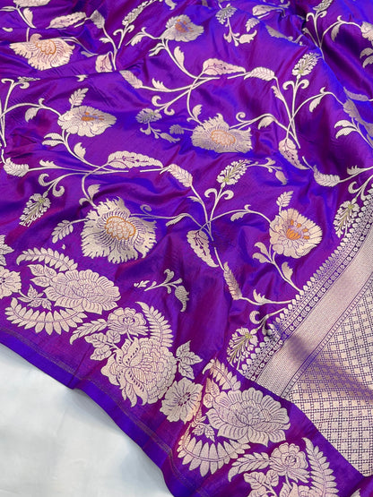 Purple Banarasi Katan Silk Floral Jaal Work Saree