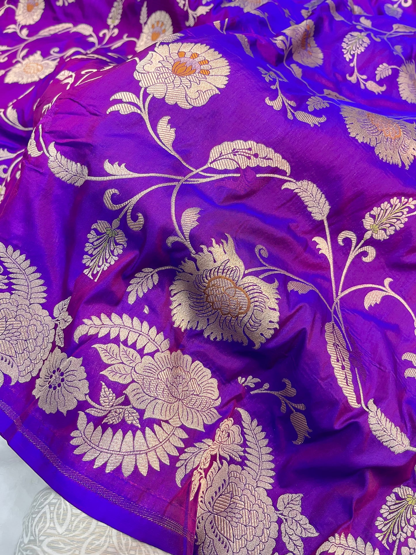Purple Banarasi Katan Silk Floral Jaal Work Saree