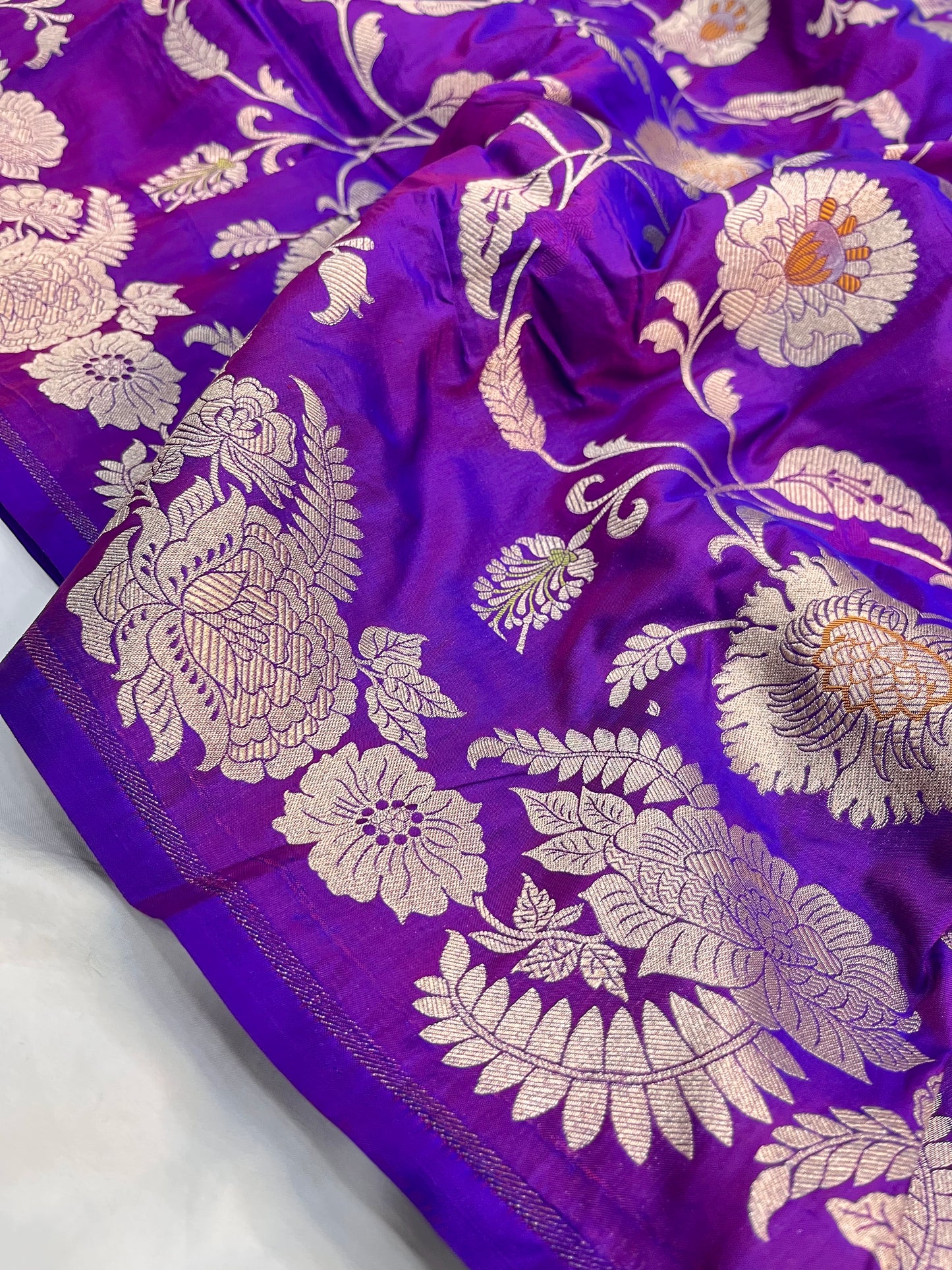 Purple Banarasi Katan Silk Floral Jaal Work Saree