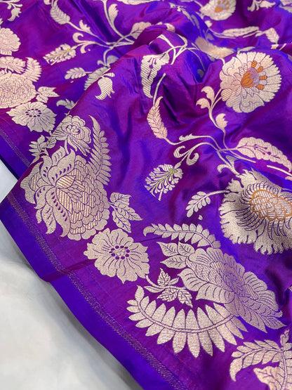 Purple Banarasi Katan Silk Floral Jaal Work Saree