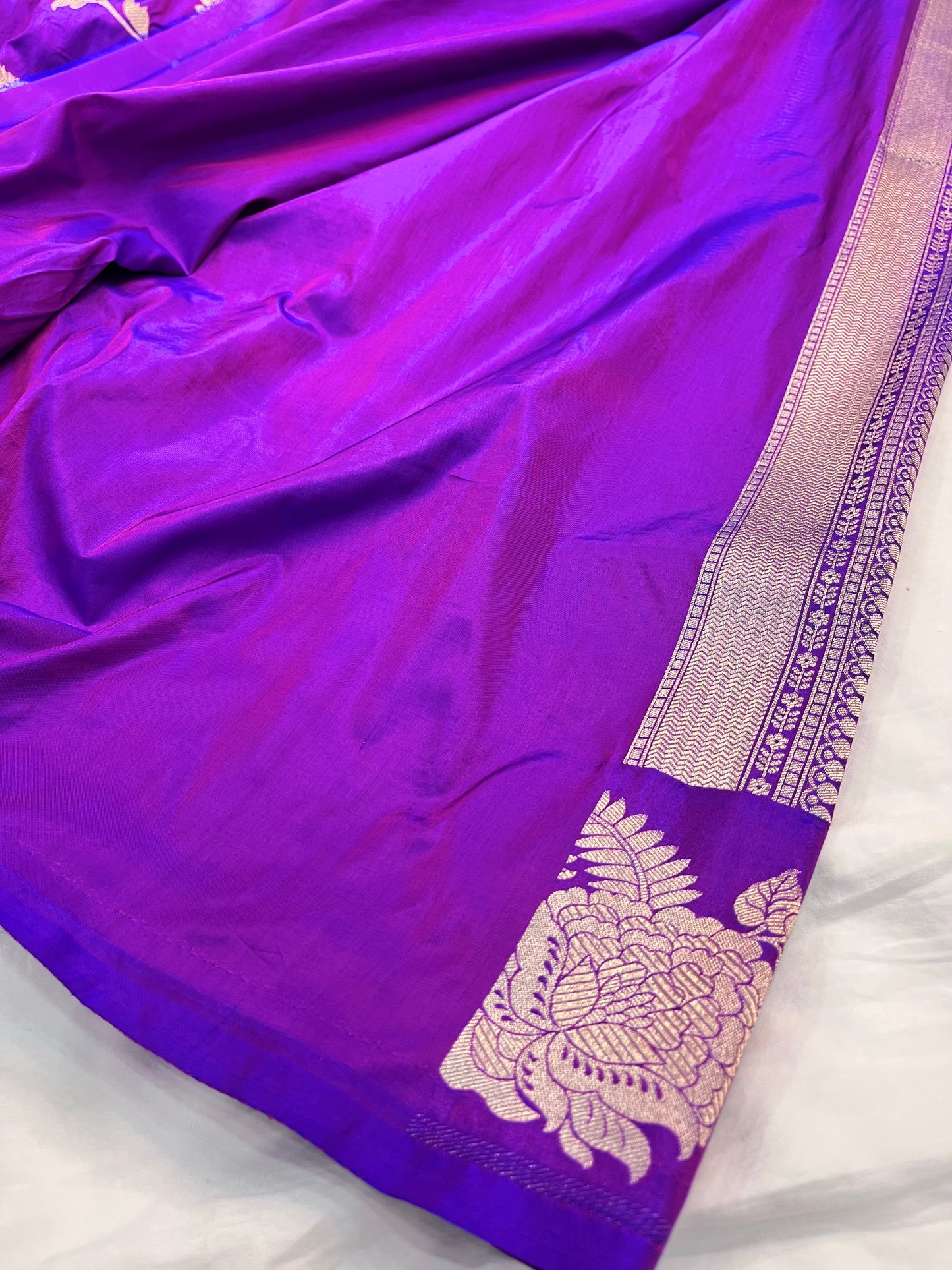 Purple Banarasi Katan Silk Floral Jaal Work Saree