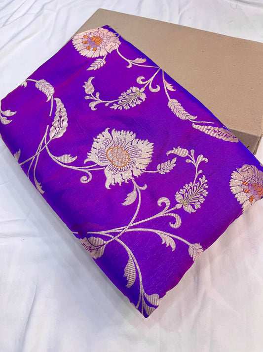 Purple Banarasi Katan Silk Floral Jaal Work Saree
