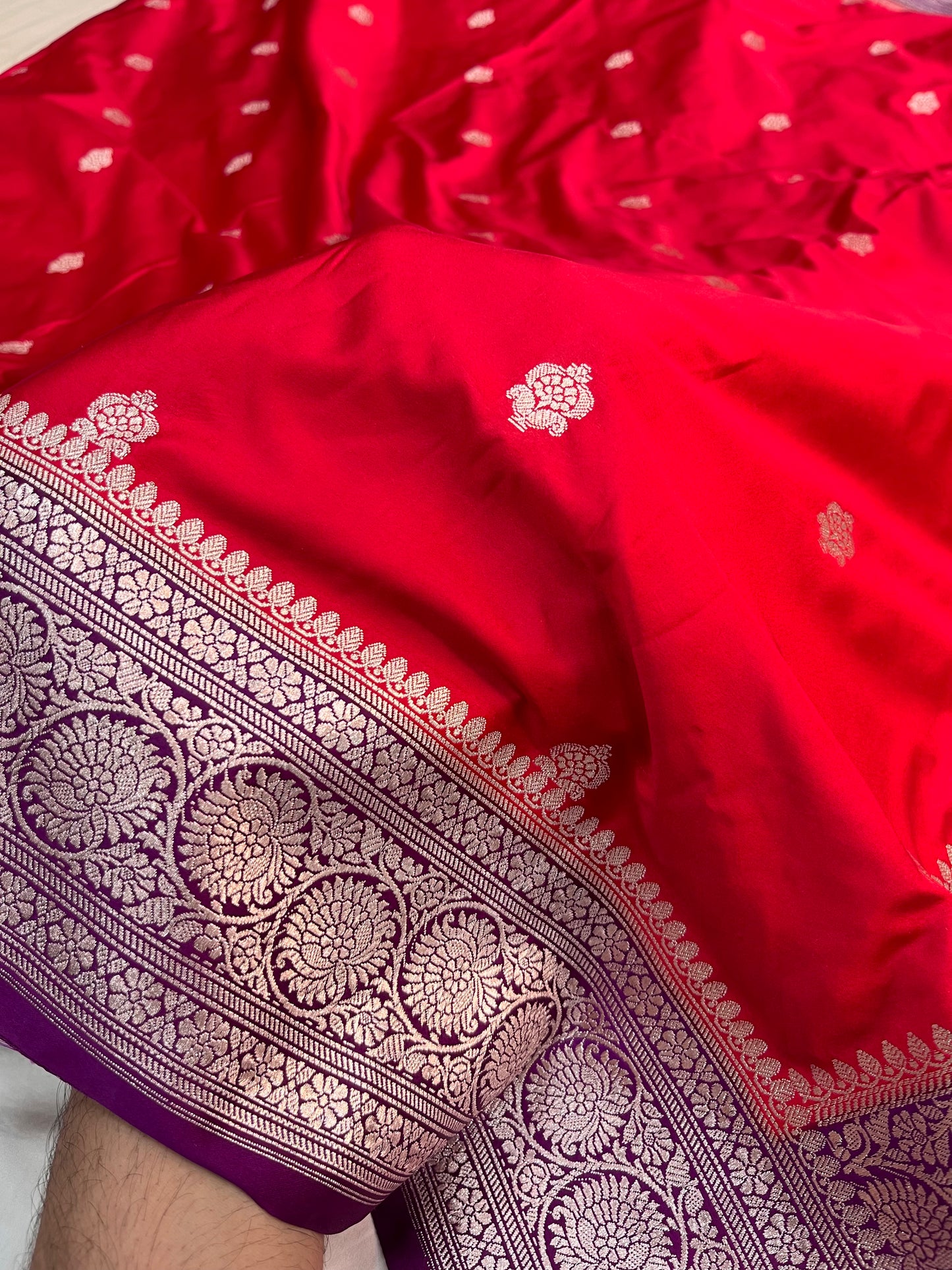 Red and Purple Banarasi Mashru Silk Saree with Copper Zari Weaving