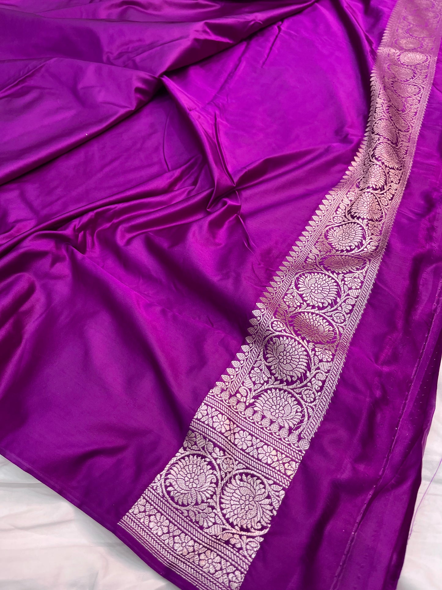 Red and Purple Banarasi Mashru Silk Saree with Copper Zari Weaving