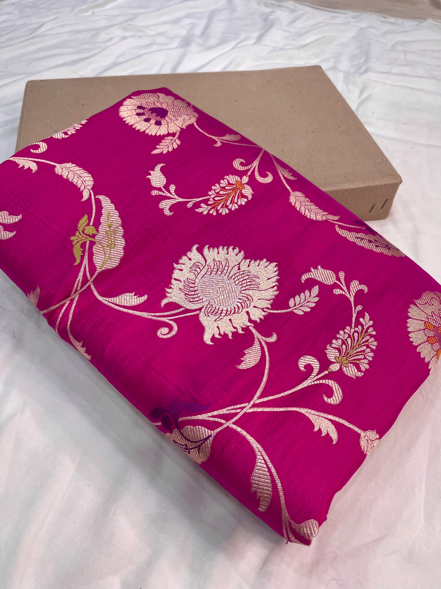 Rani Pink Banarasi Katan Silk Floral Jaal Work Saree