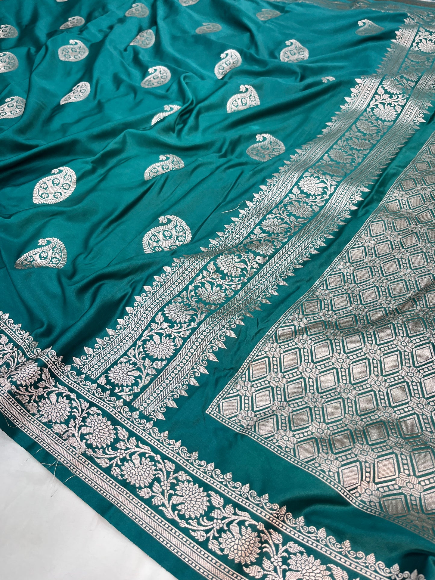 Teal Blue Banarasi Mashru Silk Saree with Mango Buta Design Saree