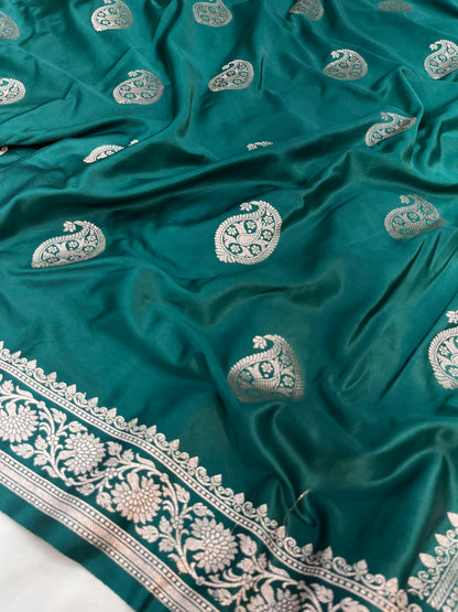 Teal Blue Banarasi Mashru Silk Saree with Mango Buta Design Saree