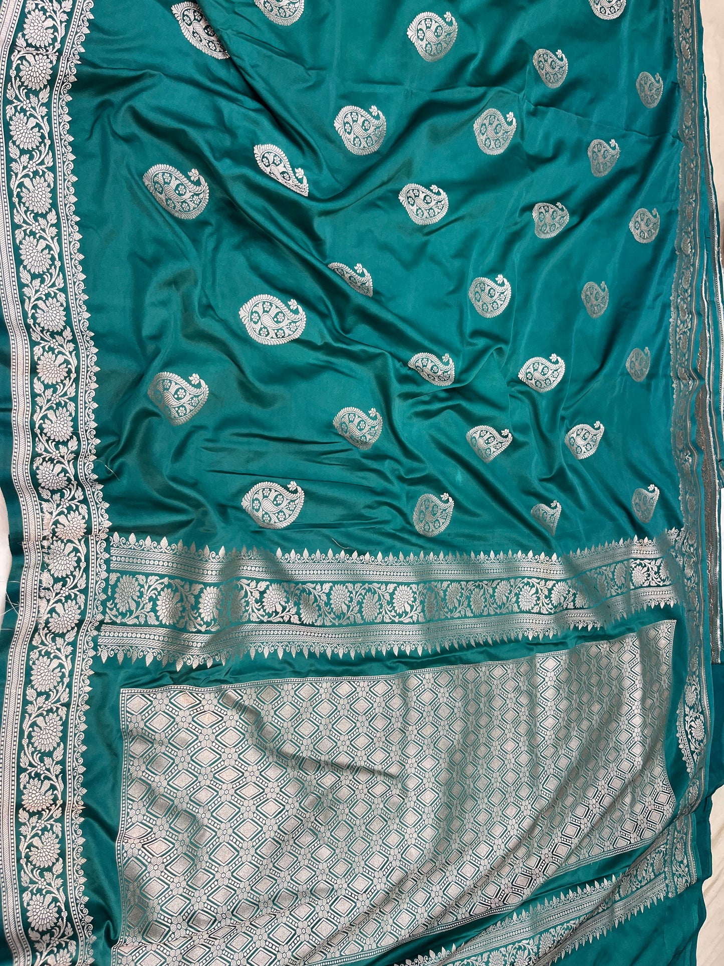 Teal Blue Banarasi Mashru Silk Saree with Mango Buta Design Saree
