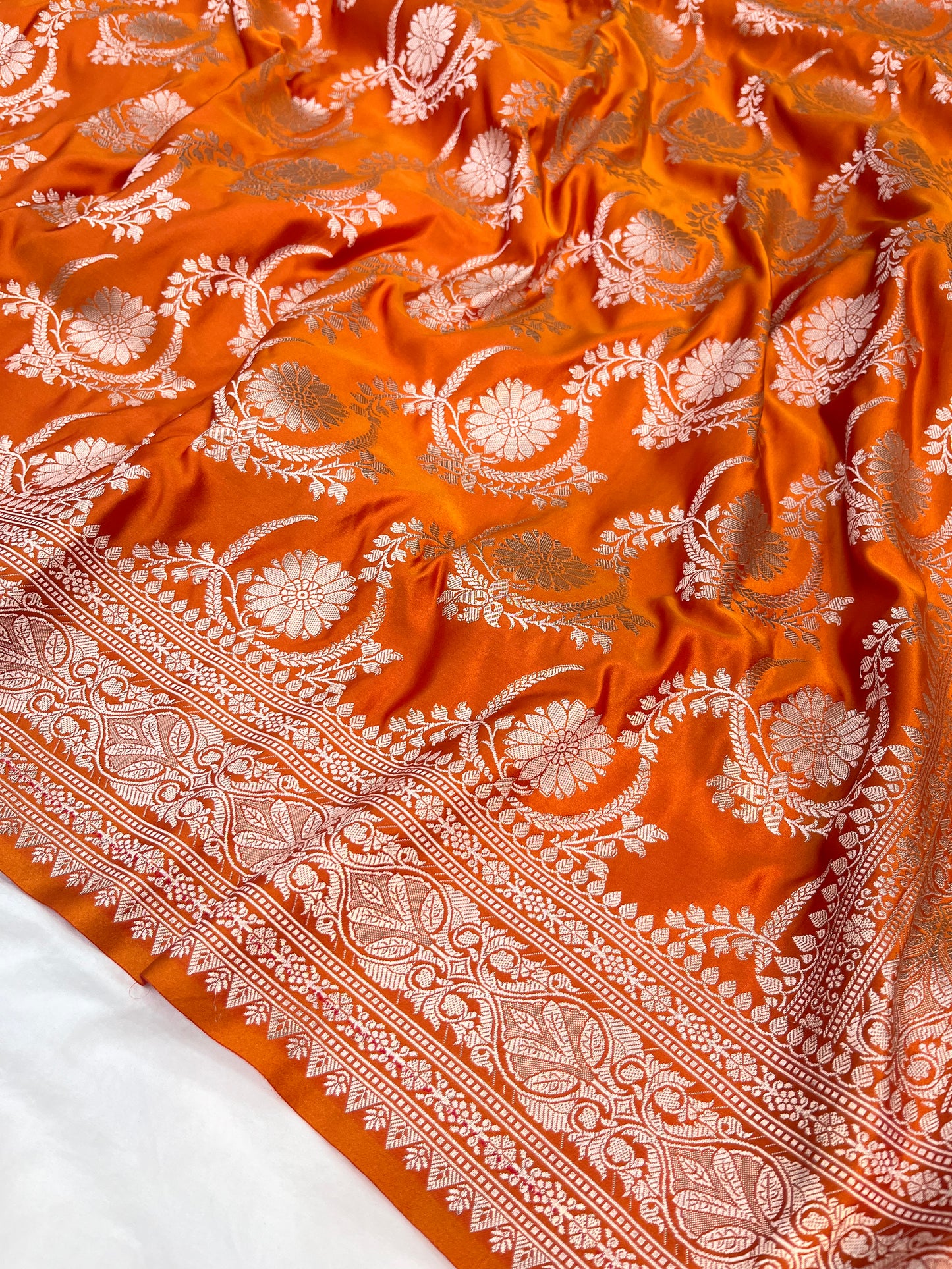 Rust Orange Banarasi Floral Jaal Mashru Saree