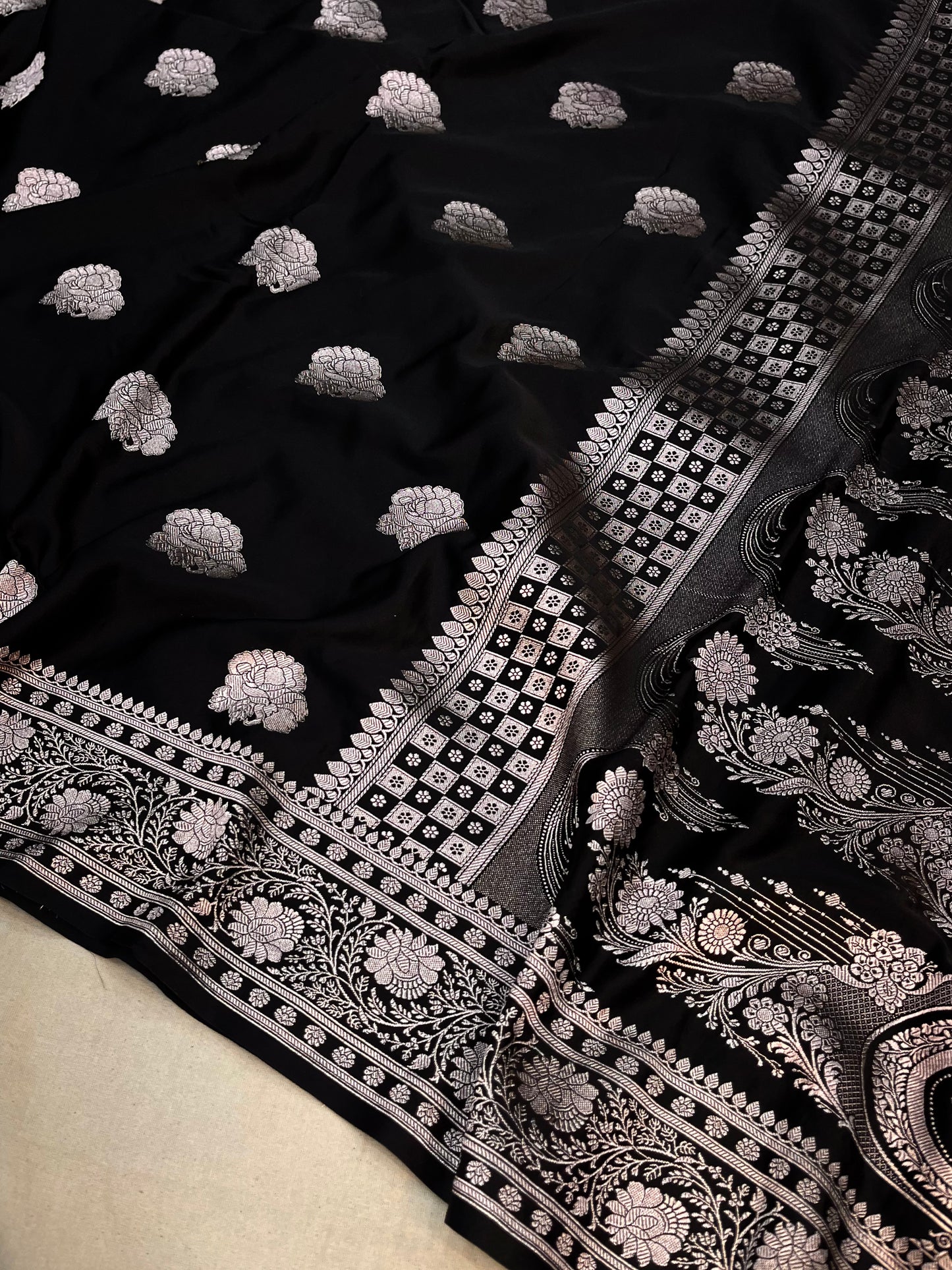 Black Banarasi Mashru Saree with Zari Butta Design Traditional Saree