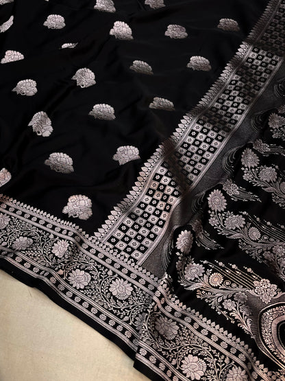 Black Banarasi Mashru Saree with Zari Butta Design Traditional Saree