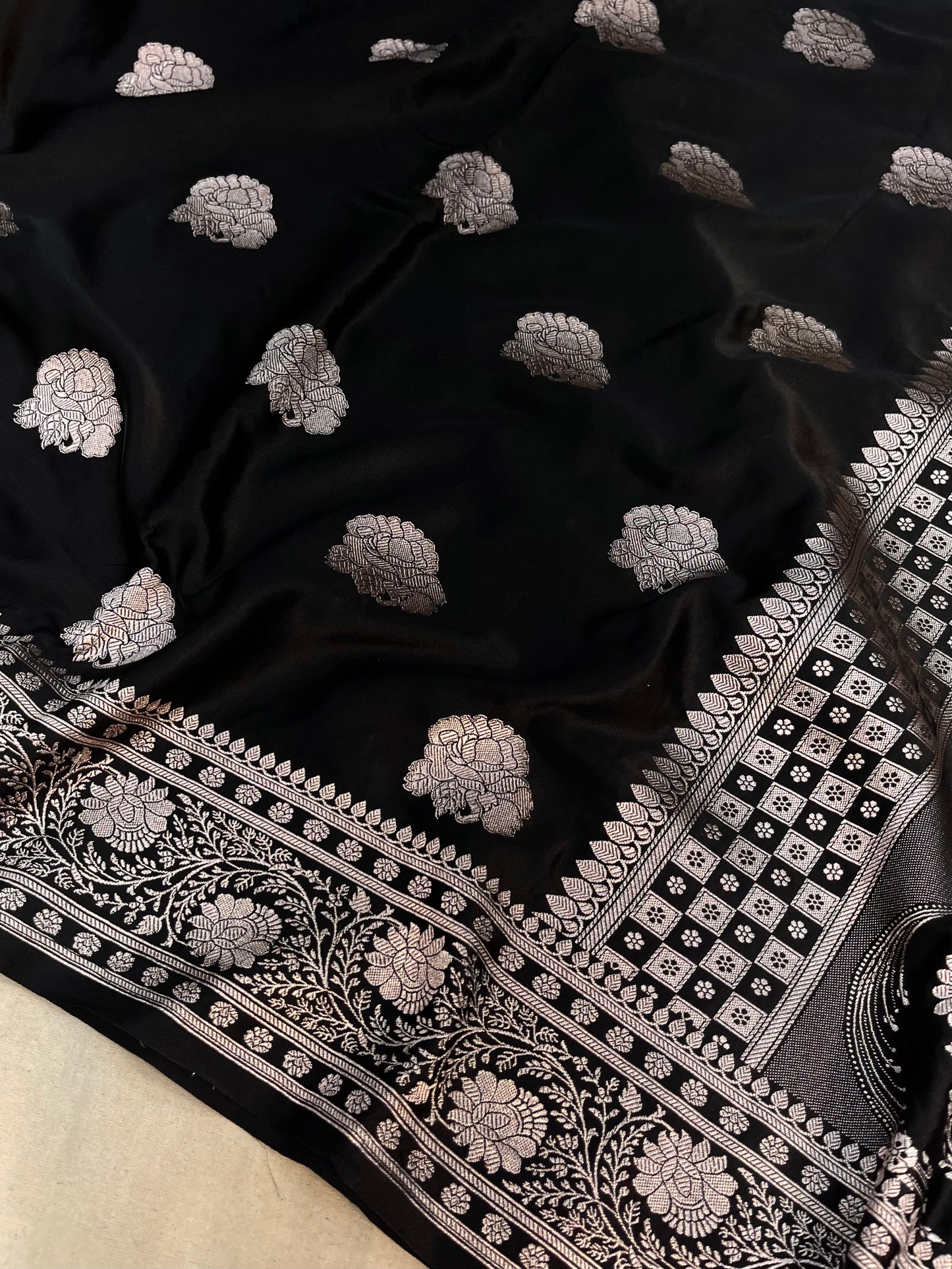 Black Banarasi Mashru Saree with Zari Butta Design Traditional Saree
