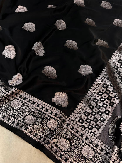 Black Banarasi Mashru Saree with Zari Butta Design Traditional Saree