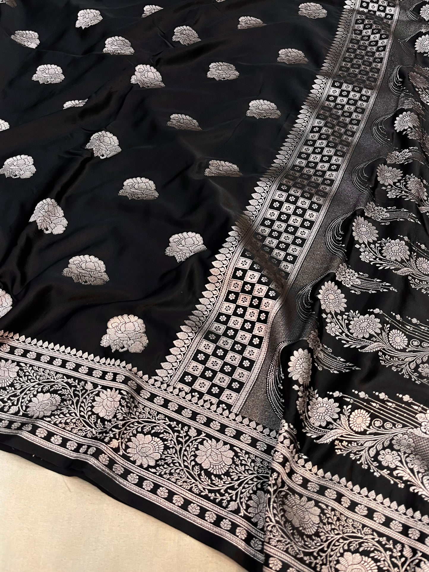 Black Banarasi Mashru Saree with Zari Butta Design Traditional Saree