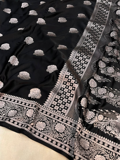 Black Banarasi Mashru Saree with Zari Butta Design Traditional Saree