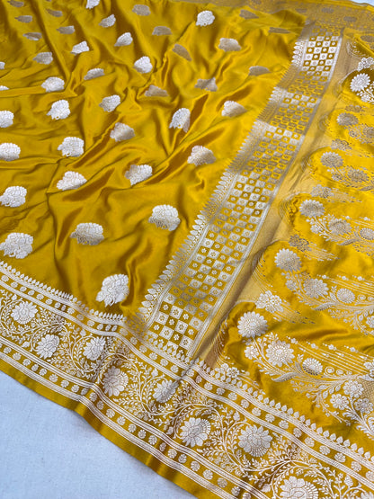 Golden yellow Banarasi Mashru Saree