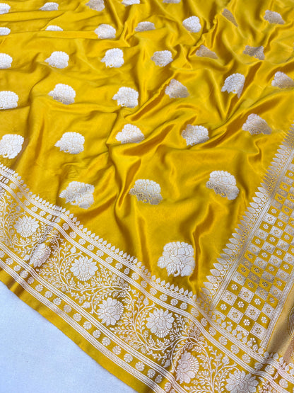 Golden yellow Banarasi Mashru Saree