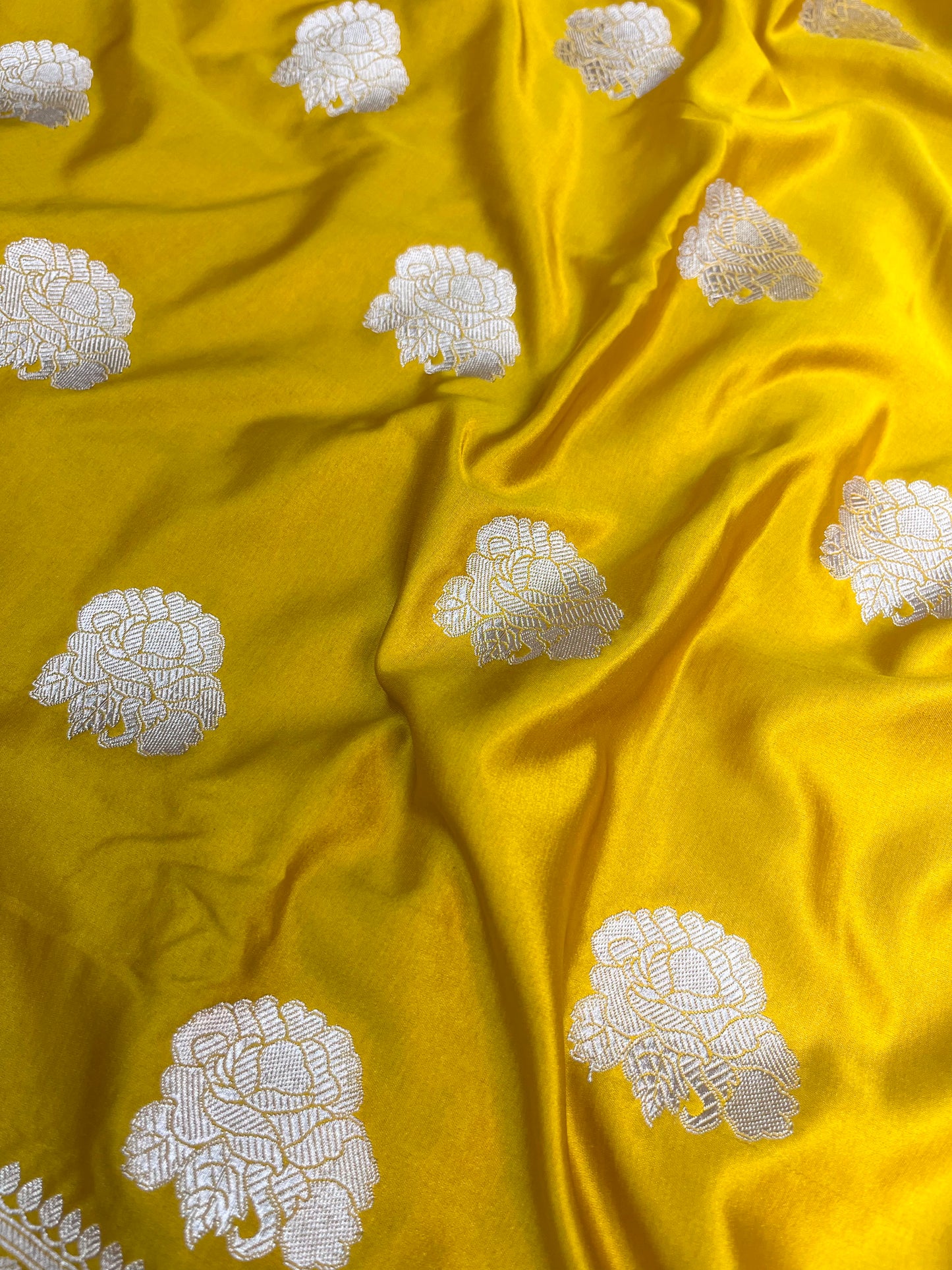 Golden yellow Banarasi Mashru Saree