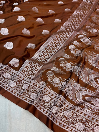 Brown Banarasi Butta Design Mashru Saree