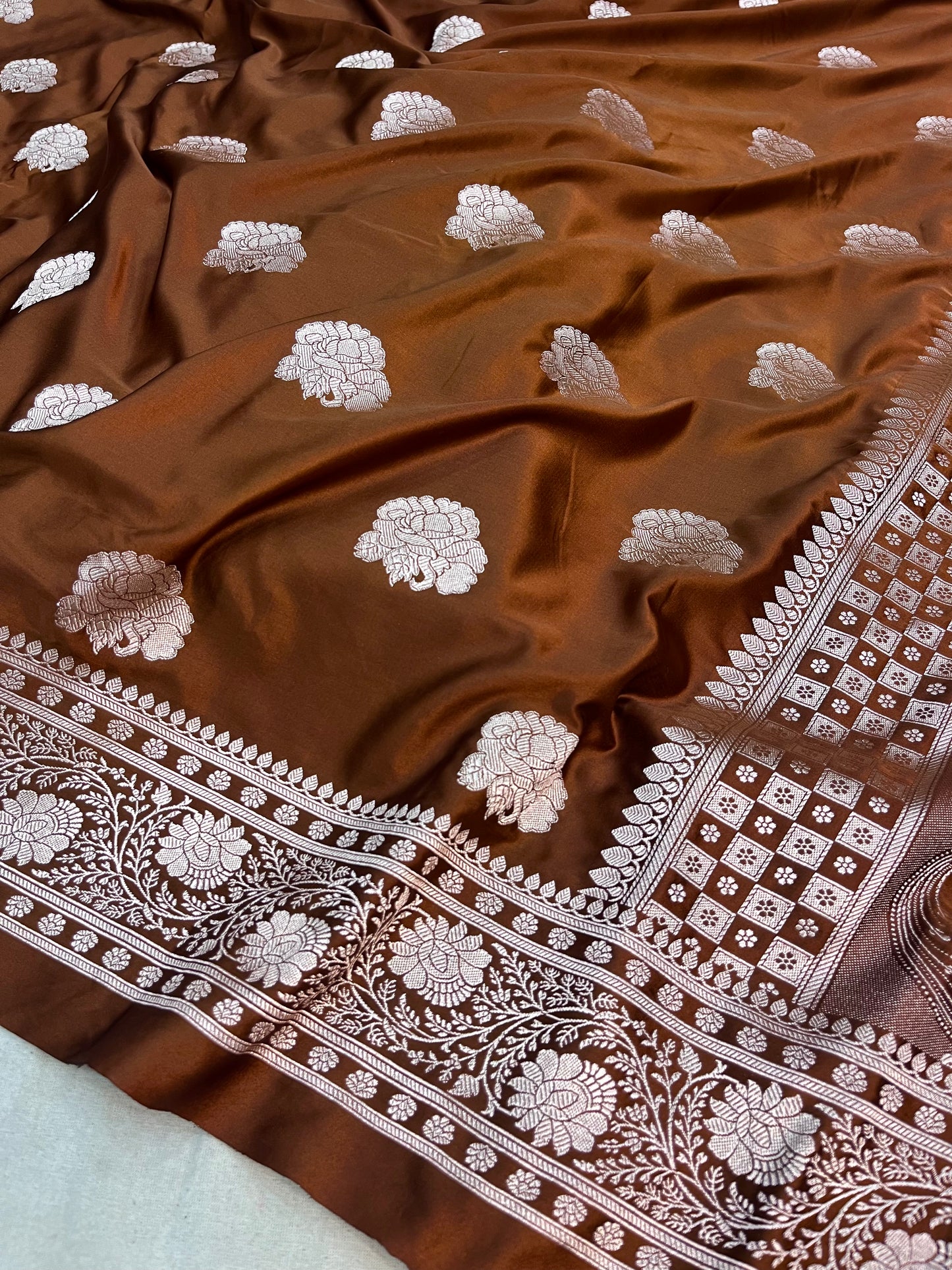 Brown Banarasi Butta Design Mashru Saree