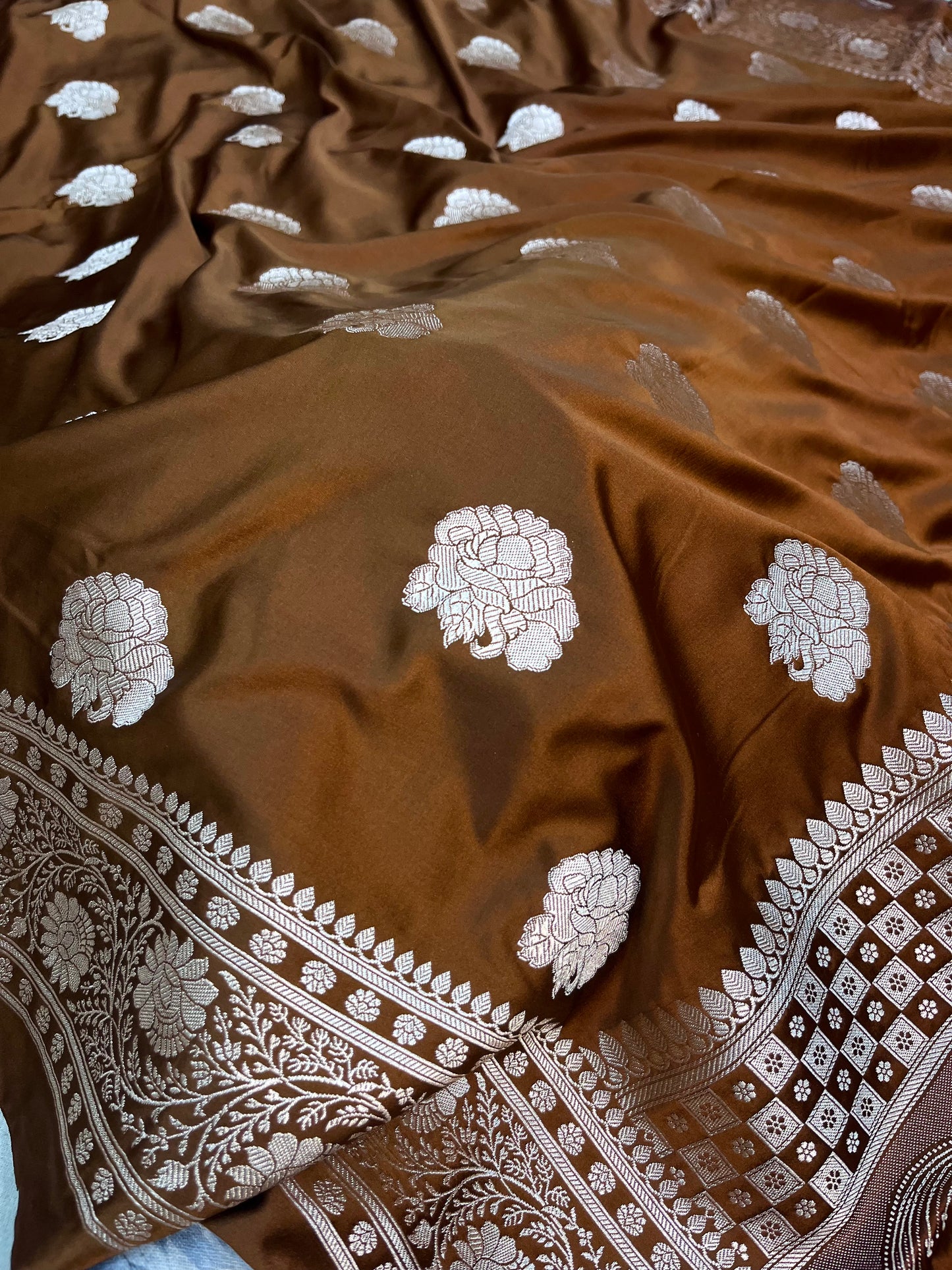 Brown Banarasi Butta Design Mashru Saree
