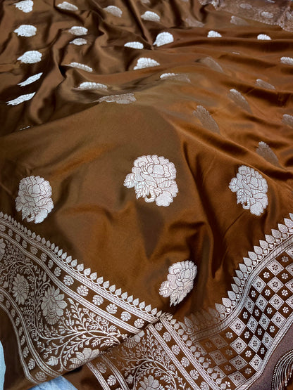 Brown Banarasi Butta Design Mashru Saree