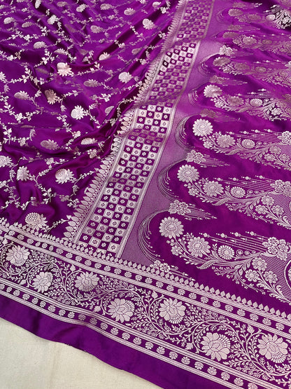 Purple Banarasi Mashru Saree with Floral Jaal Design | Handwoven Traditional Saree
