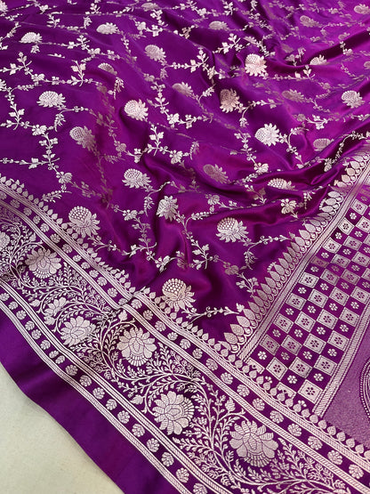 Purple Banarasi Mashru Saree with Floral Jaal Design | Handwoven Traditional Saree
