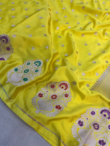 Banarasi Yellow Shade Floral Minakari Boder Mashru Saree