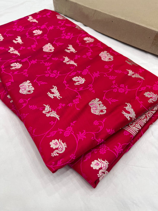 Cross Pink Banarasi Shikargah Mashru Saree