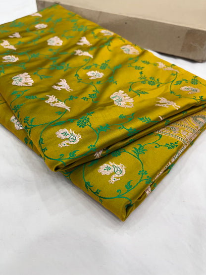 Mehendi Green Banarasi Shikargah Mashru Saree